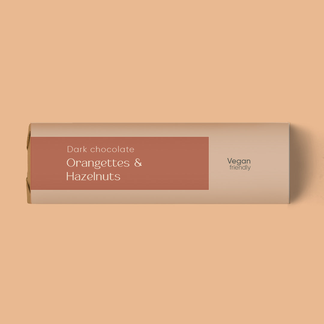 Orangettes & Hazelnuts Dark Chocolate Bar